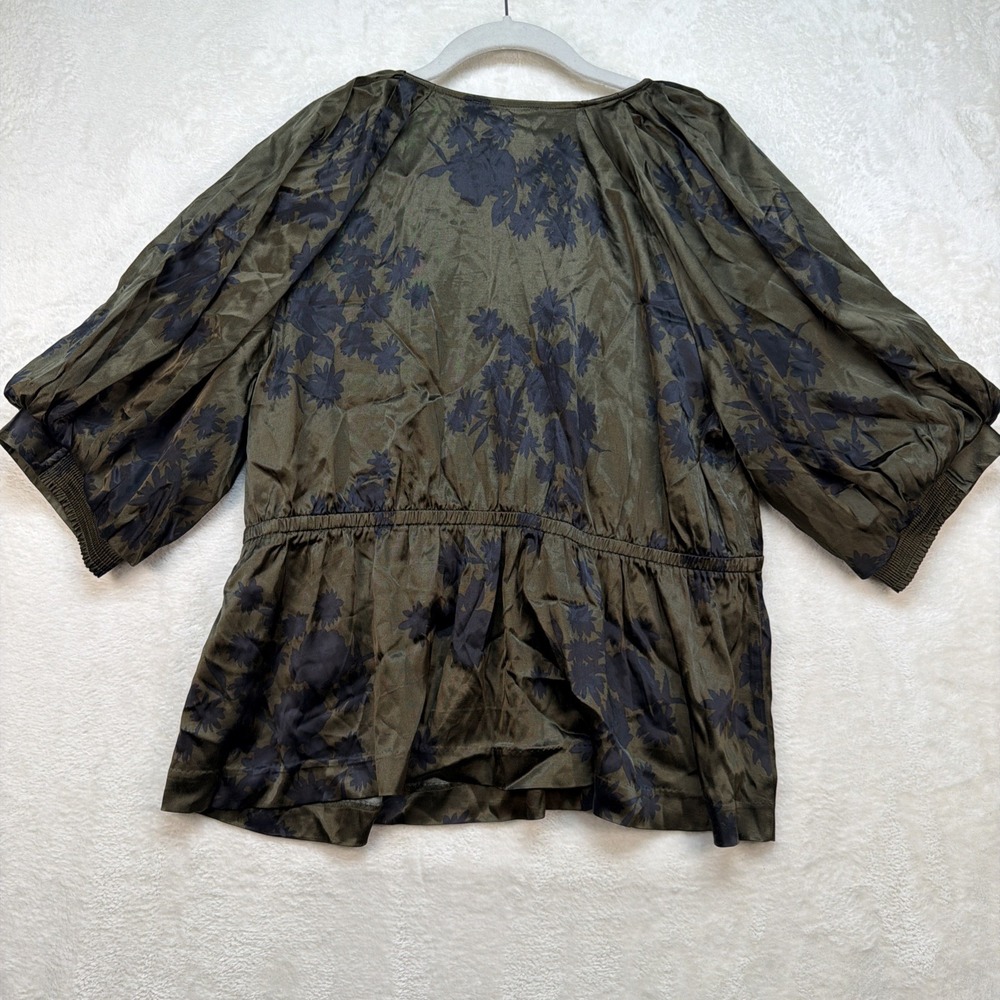 Madewell Floral Blouse Puff Sleeve V Neck Womens XXL Boho Peplum Top - Picture 7 of 8